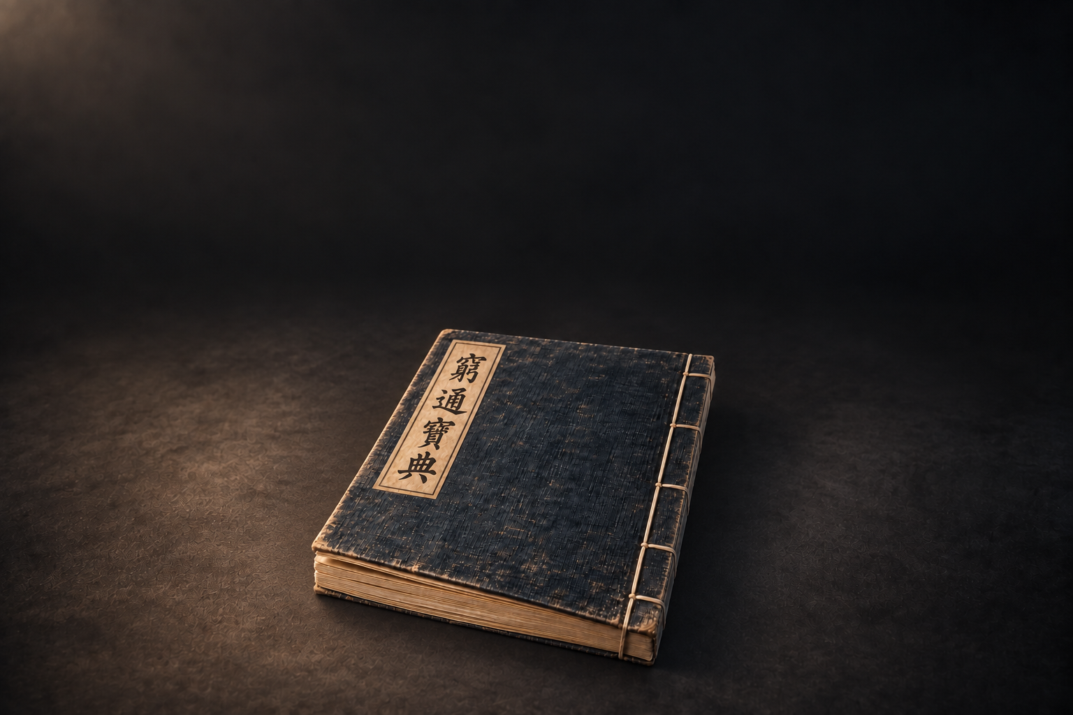 完整古籍书册与连续暗色背景，品牌概念形象
